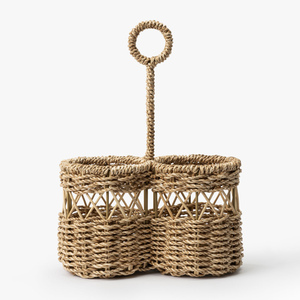 Porte-couverts en herbe de mer tressée, choix idéal, rangement pour ustensiles en paille d'herbe de mer naturelle - Product Image 1