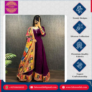 ชุดเดรสยาวแบบอานาร์กาลีผ้าวิสโคสจอร์เจตต์ แขนยาว ปักลายสไตล์อินเดีย คุณภาพพรีเมียม งานฝีมือประณีต พร้อมผ้าคลุมไหล่ - Product Image 6