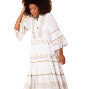 Más tamaño bordado Maxi manga tres cuartos cuello en V hecho a mano moda Vintage ocasión vestido - Product Image 1