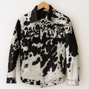 Nouvelle arrivée, veste en cuir de vache, style motard, marron et blanc, poils de vache sur cuir, style camionneur, veste en cuir pour homme - Product Image 1