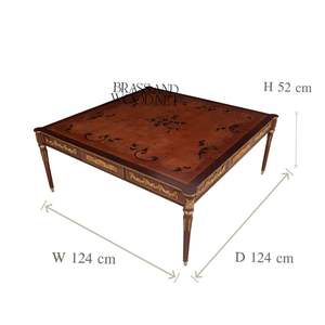 Luxury <b>Square</b> Coffee <b>Table</b> with Intricate Wood Inlays and Brass Detailing for Elegant and Timeless Living Room Decor - Product Image 4