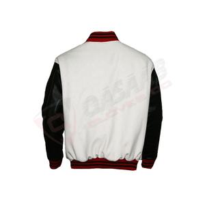 Blouson aminci à manches en cuir noir et blanc à blocs de couleurs pour adultes d'été Letterman Football Sports Grey-Fleece Varsity Jackets - Product Image 6