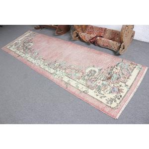 Tapis turc vintage 3x10,3 pieds (92x313 cm), tapis persan en laine rose - Product Image 4