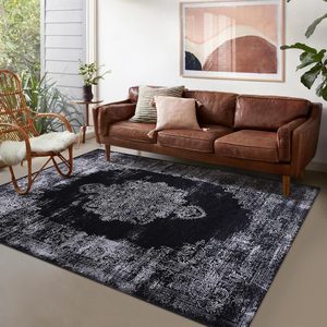 Tapis d'intérieur lavable Netline Home Depot Kilim noir et gris à motif médaillon, modèle 1319 - Product Image 5