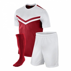 Red <b>White</b> Soccer Jersey Set Short Sleeve Football Shirt and Shorts <b>Knee</b> <b>High</b> <b>Socks</b> Team Uniform - Product Image 1