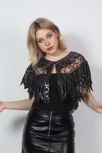 Cape Burlesque élégante avec des paillettes de brins perlés Belle silhouette droite Attache le cou Enveloppe de fête pour les occasions de club - Product Image 5