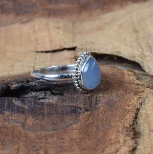 Anillo de Plata de Ley 925 hecho a mano estilo bohemio, piedra preciosa de Calcedonia, joyería de boda chapada en rodio para mujer, regalo de tendencia para ella - Product Image 3