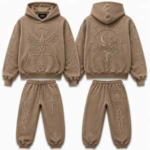 Sudadera con Capucha Bordada con Fénix Celestial, Conjunto Deportivo de Felpa Premium Phoenix Eclipse, Sudadera con Capucha Bordada con Luna Mística - Product Image 4