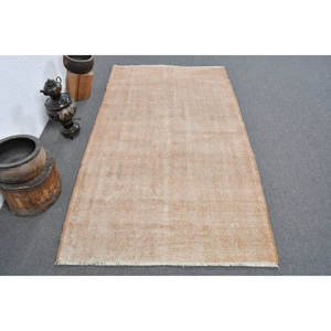 Alfombra Beige clásica moderna de lana hecha a mano de 3,8x6,7 pies con respaldo de látex de piel de conejo sintética patrón de retazos estilo turco Vintage - Product Image 1