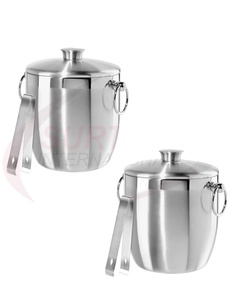 Surtechs 2 Liter Ice Bucket with Serving Tongs Stainless Steel Double Wall Insulated Ice Holder <b>Bar</b> Accessories Durable Set - Product Image 1