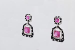 Boucles d'oreilles clous de luxe Art Déco à double rime Rouge Amour - Zircon tendance plaqué rhodium Cadeau pour femme - Product Image 2