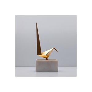 Origami uccello figurina con Base in marmo acciaio bianco 36 Cm - Product Image 4