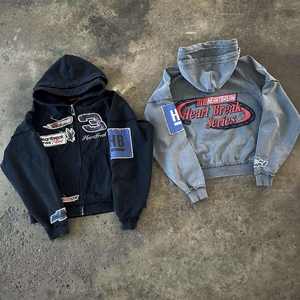 Sweat à capuche personnalisé avec fermeture éclair pour homme, broderie, lavage à l'acide, double capuche, sweat en molleton français - Product Image 1