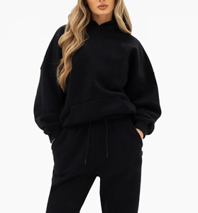 Custom Wholesale 100% Cotton Heavyweight Women Tracksuit Hoodie & Jogger <b>Set</b> Stylish Autumn Winter Warm Two Piece <b>Set</b> - Product Image 2