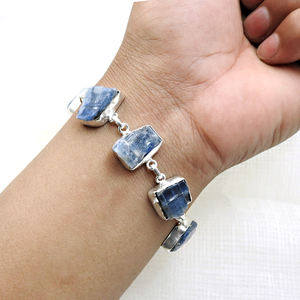 Luxury Handmade Rough Kyanite Gemstone 925 Sterling <b>Silver</b> Cabochon Shape Classic <b>Bracelets</b> Bohemian Unisex Jewelry Wholesale - Product Image 1