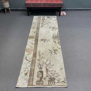 Vintage 2.6x8.1 ft <b>Rug</b>, Turkish <b>Runner</b> <b>Rug</b>, Brown Floral <b>Rug</b> - Product Image 1