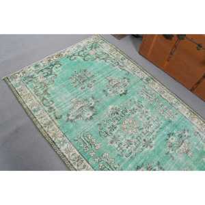 Tapis turc, tapis vintage 3,5x6,46 pieds, tapis en laine vert et blanc à imprimé animal - Product Image 5