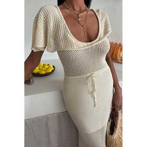 Vestido de Punto con Escote Profundo y Detalles de Malla 2867 - Transpirable y con Cintura Natural para Ocasiones Informales - Product Image 4