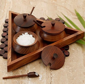 Ensemble de sucriers ronds en bois de manguier Ustensiles de cuisine artisanaux avec des caractéristiques durables Ensemble de bols à sel et à poivre pour mariage - Product Image 4