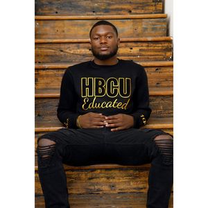 HBCU Alpha Educated Chenille Sudadera Negro y Oro Antiguo Bordado Mezcla de Algodón Premium Fraternidad Griega Divine Nine Apparel - Product Image 2