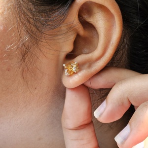 Vintage Style <b>Silver</b> <b>Stud</b> Earrings with Citrine Rough Gemstone Lightweight for Engagement Wedding Anniversary or Gift - Product Image 4