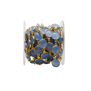 Conector de Plata de Ley con Baño de Oro de 18k y Gema Redonda de Calcedonia Azul en Engaste de Bisel para Cadena - Product Image 2