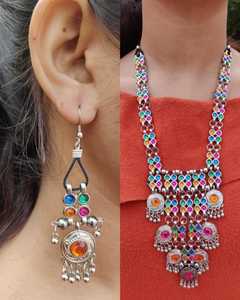 Afghani Oxidised Multi Stone Long Collier Set Pour Femmes Et Filles Beau Boho Collier Pour Femmes Unique Et Design Antique - Product Image 1