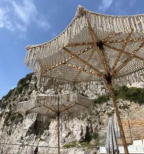 Premium Macrame Wood Outdoor Umbrella | Modern Design Patio Woven Canopy Cotton <b>Fringe</b> for Beach Villa Use Outdoor Furniture - Product Image 6