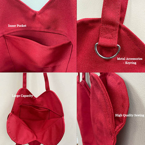 Venta al por mayor personalizado en forma de corazón de gran tamaño de alta calidad 100% algodón lona mujeres bolso de hombro Casual logotipo personalizado estilo de moda - Product Image 3