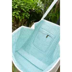 Sac fourre-tout d'été bohème à fleurs pour femme indienne, avec fermeture éclair, poche matelassée unique, organiseur de cosmétiques, en pur coton, imprimé sérigraphié - Product Image 2