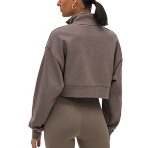 เสื้อฮู้ดดี้ผ้าฟลีซคอตตอนสีพื้นเรียบๆ สกรีนโลโก้เองได้ สไตล์สตรีทแวร์คุณภาพสูง ทรงหลวมไหล่ตกสำหรับผู้หญิง - Product Image 3