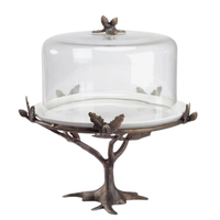 Couvercle en verre papillon Design exclusif Qualité Présentoir à dessert à un niveau pour table à manger Fruits Dessert Cake Holder