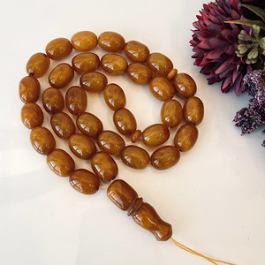 Perles de prière islamiques en ambre baltique naturel vintage marron faites à la main, cadeau - Product Image 5