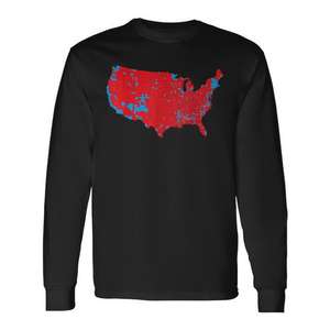 Camiseta de Manga Larga con Mapa de Elecciones de Estados Unidos 2024, Estados Rojos, Cuello Redondo Unisex, Impresión Digital, Actividades Promocionales para Adultos - Product Image 1