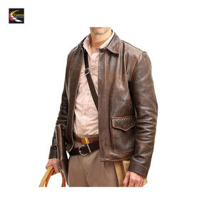 Chaqueta de Cuero Marrón Estilo Bomber para Invierno, Cuero Vacuno Genuino, Logotipo Frontal Desgastado, Producción al por Mayor - Product Image 1