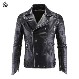 Elegante chaqueta de cuero original para hombre recortada con cremallera bolsillos delanteros chaqueta de invierno de cuero - Product Image 1