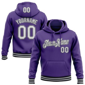 เสื้อกีฬาแบบสวมหัวมีฮู้ดเย็บสีม่วงสีดำสีเทา - Product Image 1