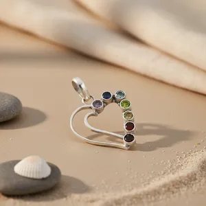 Pendentif en argent 925 avec pierres précieuses, bijoux religieux personnalisables pour femmes, laiton plaqué or, cadeau en jade avec forme de cœur - Product Image 3