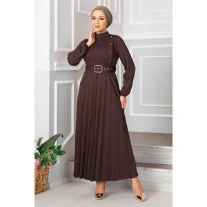 Robe Hijab Plissée Aynur Marron - Product Image 1
