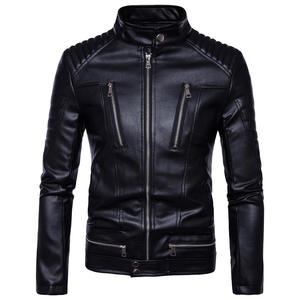 winter wear bomber leather jacket for menmen's jackets oem odm custom logo unhooded plus size <b>stand</b> collar zipper vintage style - Product Image 2