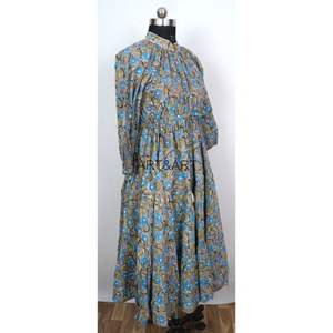 เสื้อคลุมลายดอกไม้แฟชั่นเกาหลีสำหรับเด็กผู้หญิงเสื้อแม็กซี่แขนยาวผ้าคอตตอนแต่งระบายเอวซักได้แบบกระดุมสไตล์เม็กซิกัน100% - Product Image 3