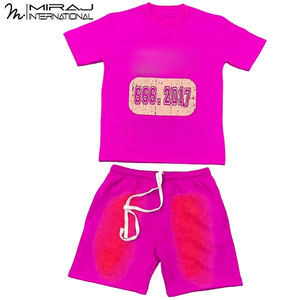 Hecho en Pakistán Venta caliente Make Own Logo Print Men Wear Lavado ácido Impresión térmica Conjuntos de camisa corta de algodón - Product Image 4