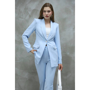 Giacca classica da donna tailleur pantalone bianco con dettaglio argento elegante ed elegante - Product Image 5