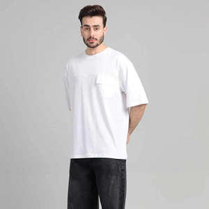 Camiseta Blanca Oversize para Hombre con Hombros Caídos, Ajuste Holgado, Cuello Redondo, Manga Corta, Algodón Grueso Premium, Estilo Casual Urbano, Camiseta Lisa - Product Image 1