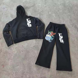 Los mejores chándales unisex personalizados, chándal de invierno para hombre con sudaderas con capucha y pantalones acampanados, conjuntos de ropa lisa del fabricante - Product Image 1