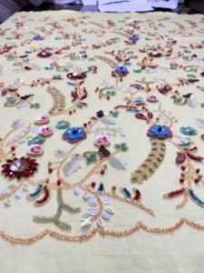 High Quality Floral Embroidery Mesh Lace Fabric with Heavy Sequin Border - Product Image 5