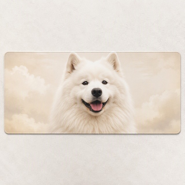 Samoyed Dog Gaming Mouse Pad Recycled Knitted Fabric Desk Mat Non-slip Rubber Backing Custom Art Print