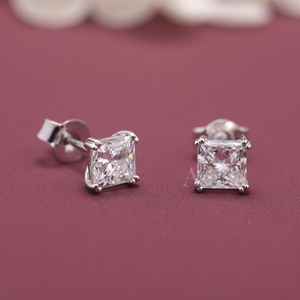 IGI Certified Lab Grown Diamond Princess Cut Stud <b>Earrings</b> S925 Sterling Silver Square Solitaire Diamond <b>Earrings</b> - Product Image 3