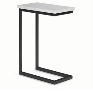 Table contemporaine en fer noir en forme de C dessus en marbre blanc fabriqué à la main pour le côté canapé de salon meubles de maison modernes décoratifs - Product Image 1