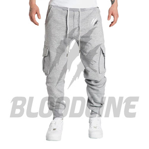 Bloodline International Unisex Gray Canvas Cargo Sweatpants <b>Elastic</b> <b>Waist</b> Drawstring Multiple Pockets Formal Style Quick Dry - Product Image 3
